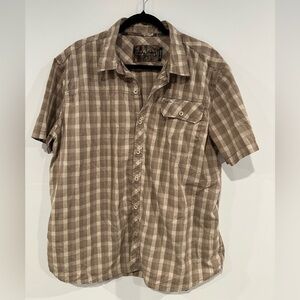 Realtree Men’s XL Brown Tan Check Short Sleeve Button-Up Outdoor Hunting Shirt 👕